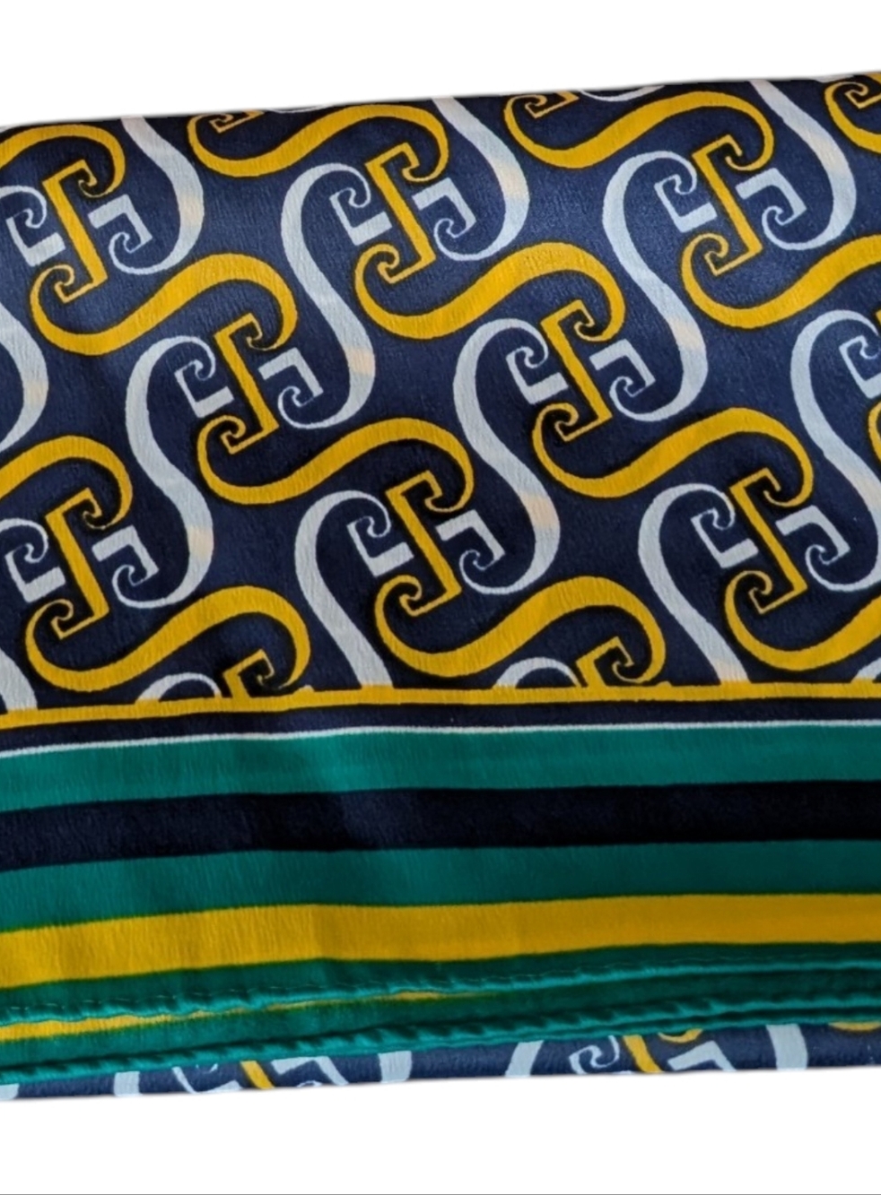 Geometric Chain Pattern Scarf in Navy, Yellow & Teal